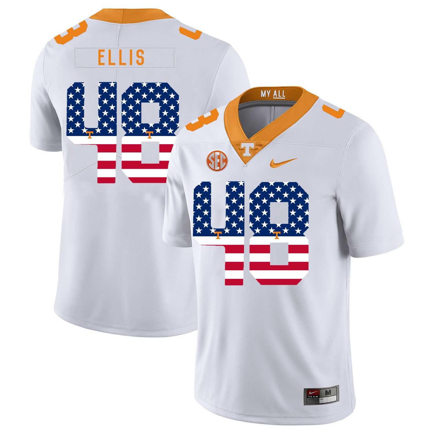 Men Tennessee Volunteers #48 Ellis White Flag Customized NCAA Jerseys